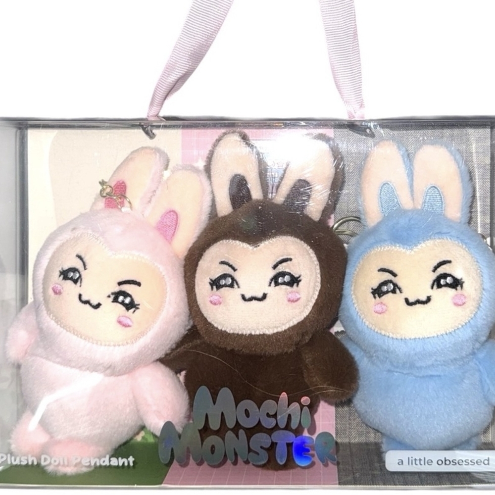 Mochi Monster Plush Doll Pendant Trio - Pink, Brown, Blue